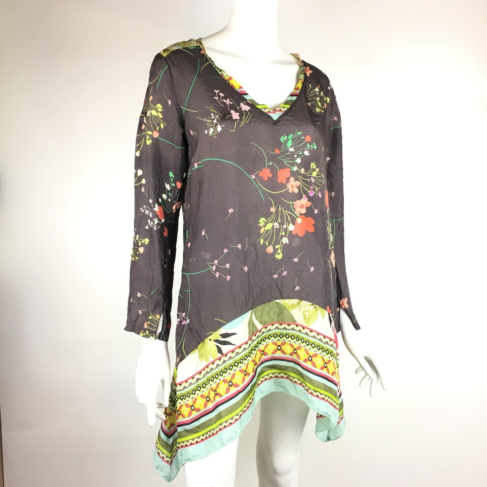 Johnny Was Silk Tunic Dress Multicolor‎ Floral XS